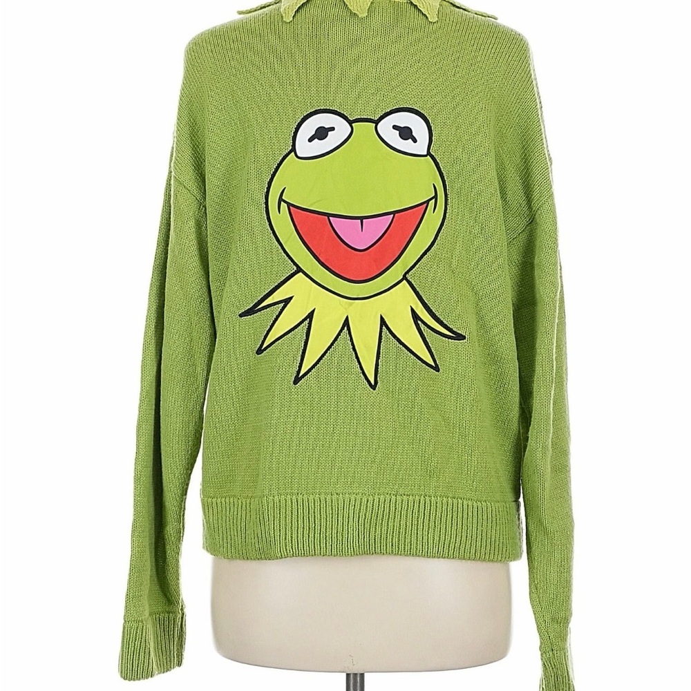 Hot Topic Disney Womens  Green Kermit Frog Muppets Cardigan Sweater Size M